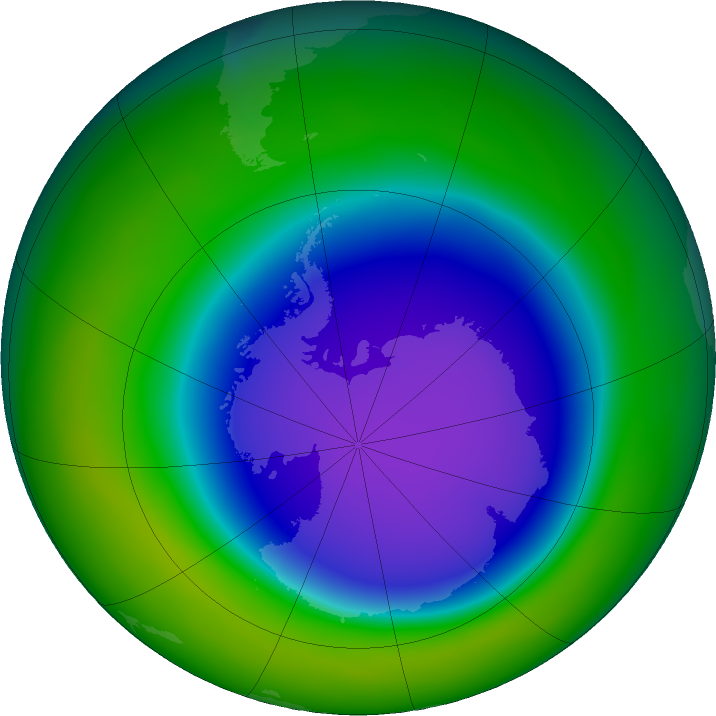 Antarctic ozone map for October 2020